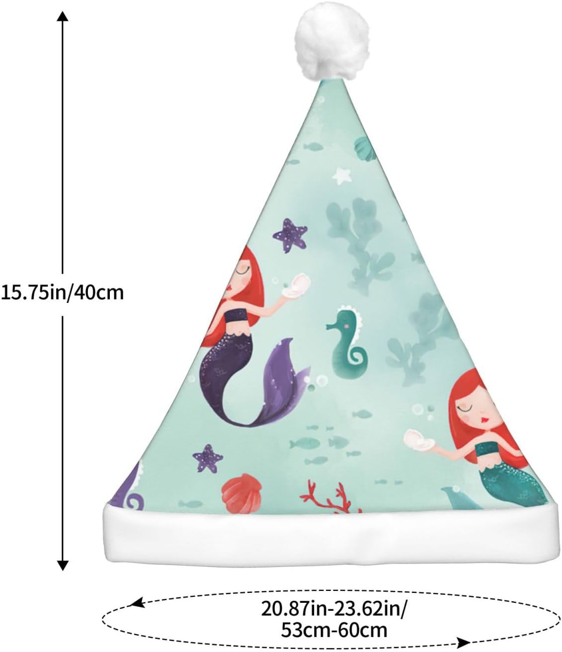 QINZHENG Mermaid Print LED Santa Hat for Christmas Party