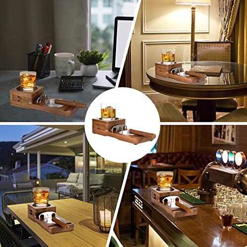 Scotte Wood Whiskey Tray with Cigar Cutter and Ashtray Drawer