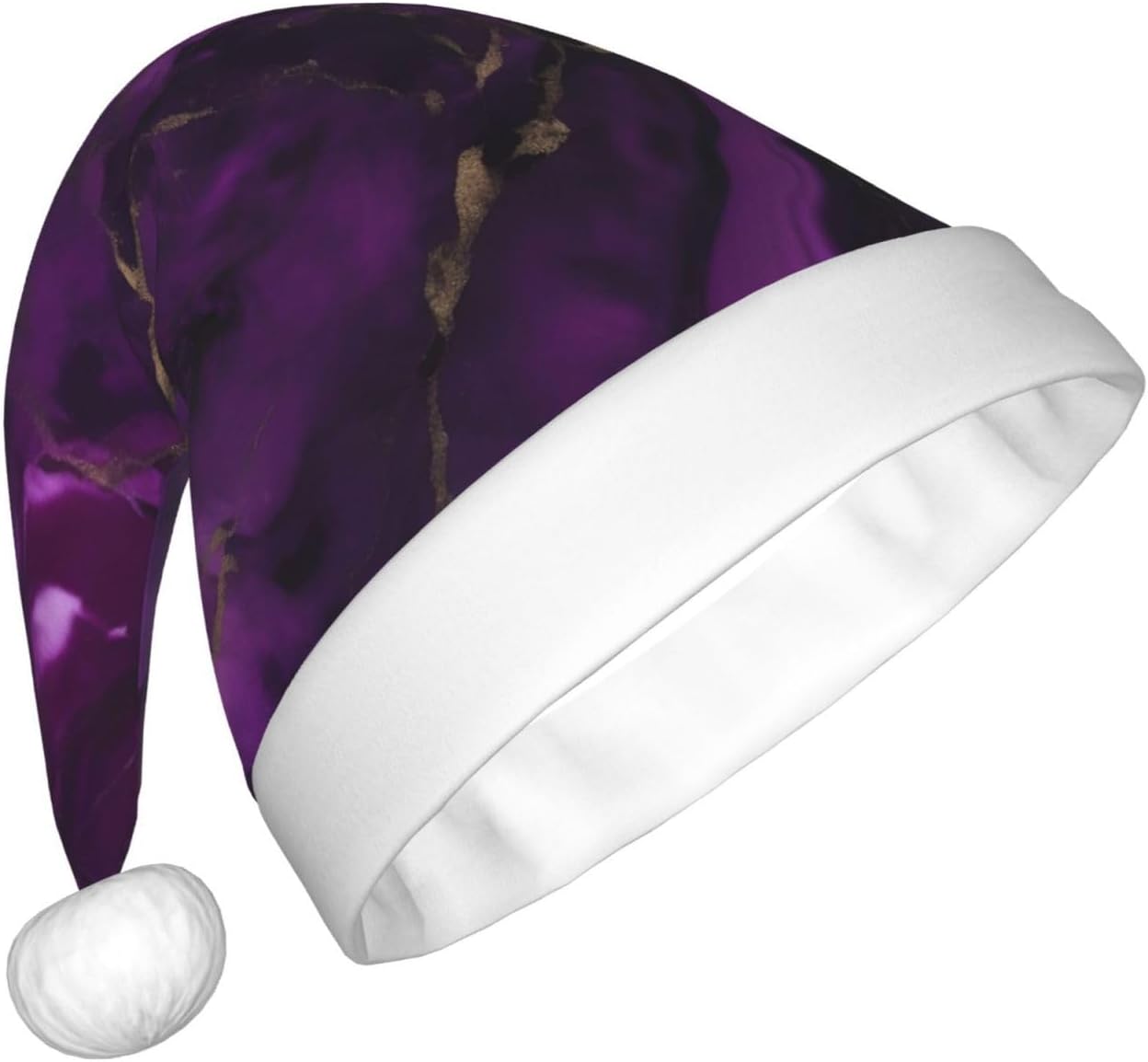 QINZHENG Dark Purple Marble Print Santa Hat