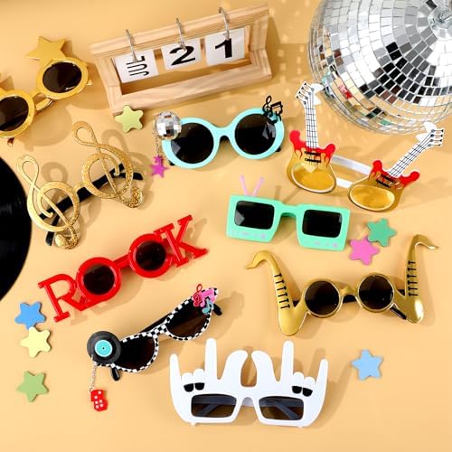9 Pack Retro Rock Music Funny Sunglasses for Parties