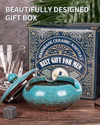 Ceramic Ashtray with Lid Windproof Cigar Holder for Home Office Outdoor
