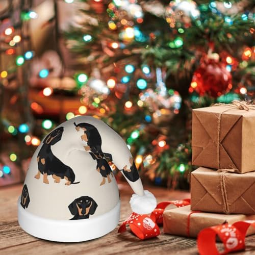 QINZHENG Dachshund Dog Halloween Santa Hat for Adults