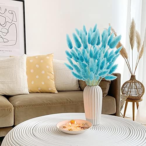 17 Natural Bunny Tails Dried Flowers 120 Pcs Teal Blue