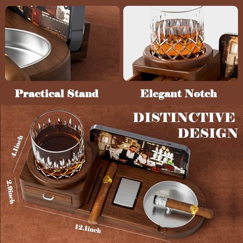 Cigar Ashtray Whiskey Glass Tray Set with Drawer
