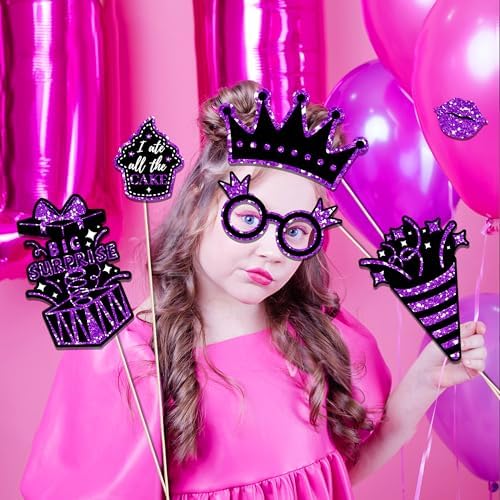 36 Piece Birthday Photo Booth Props Set Purple Black