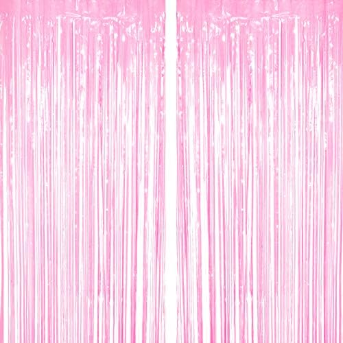 Pink Foil Fringe Curtains for Birthday Parties 2pc Decor