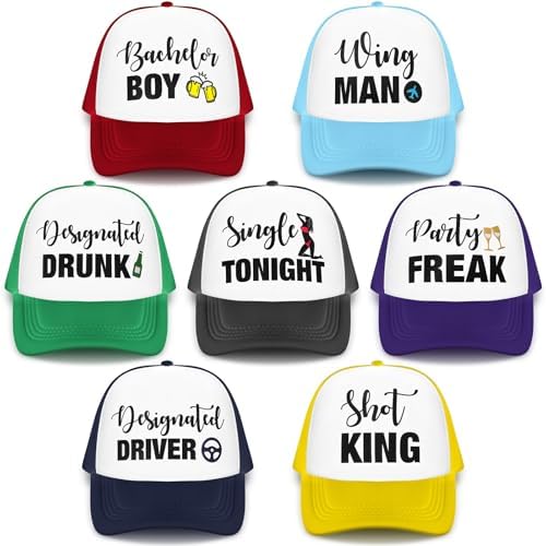 JaGely 7 Pcs Funny Groom Trucker Hats Set