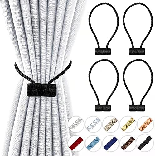 18 Inch Magnetic Curtain Tiebacks with Twisted Design 4 Pack Black