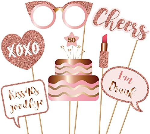 50th Birthday Photo Booth Props Kit Rose Gold