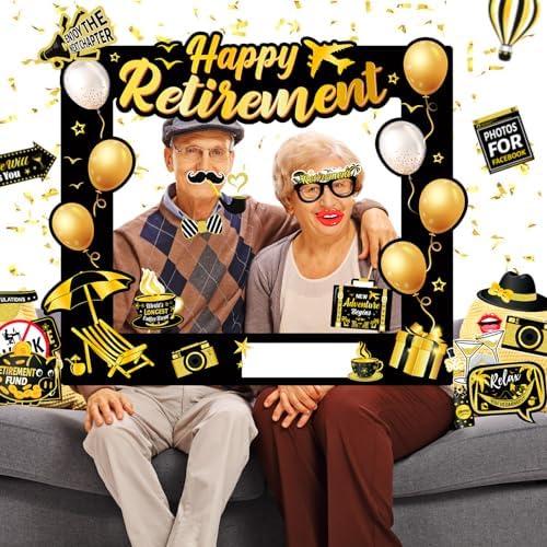 HOWAF Retirement Party Photo Booth Props Kit - 26pcs Selfie Props Frame