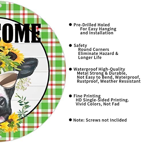 Retro Farmhouse Metal Tin Sign with Sunflowers and Cow
