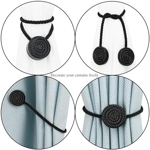 Black Magnetic Curtain Tie Backs 4 Pack