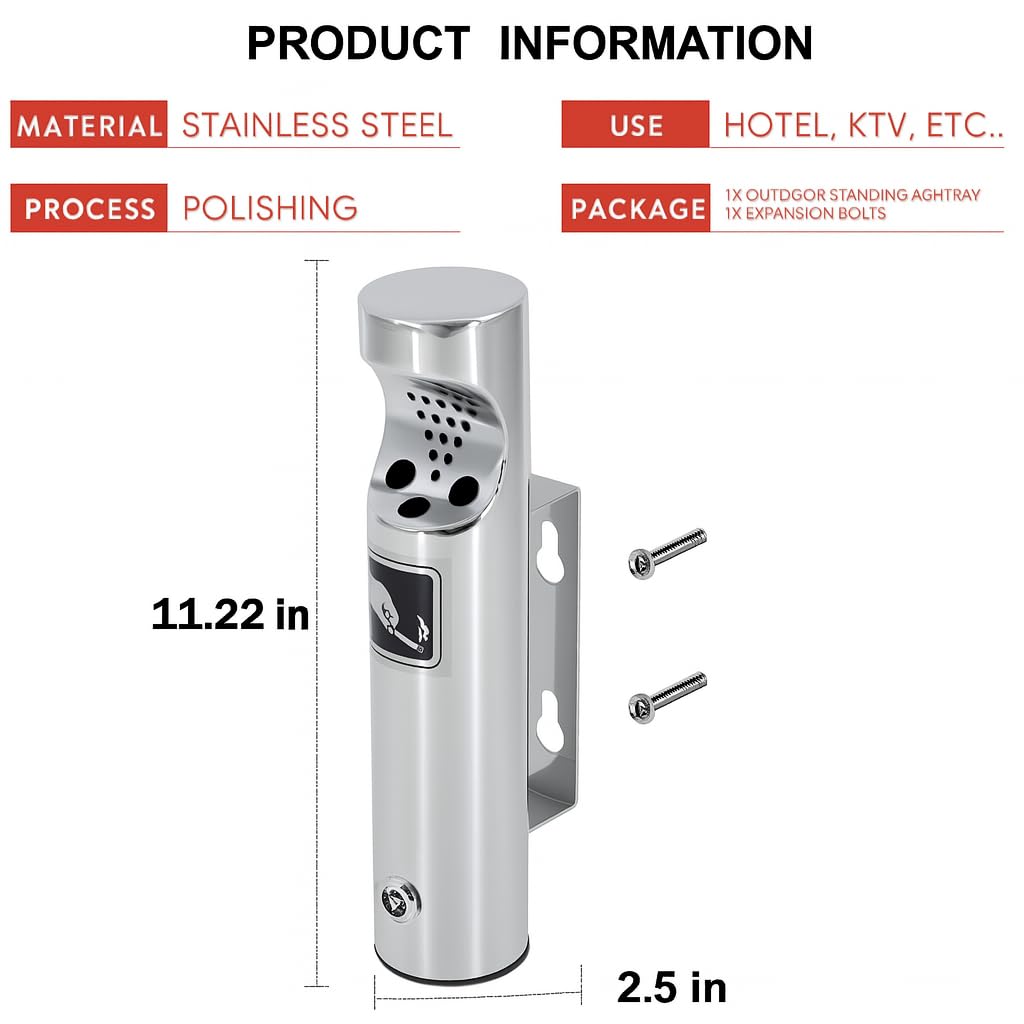 Wall Mounted Outdoor Stainless Steel Cigarette Butt Receptacle