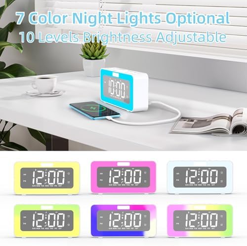 Cooluck Dual Alarm Clock with LED Night Lights and White Noise