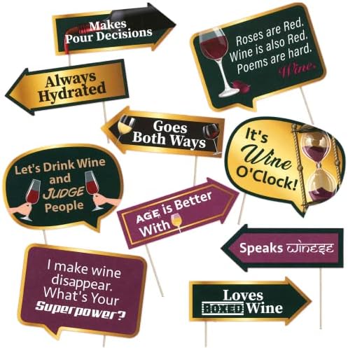 Wine Party Photo Booth Props - 10pcs Set with Bamboo Sticks