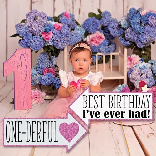 1st Birthday Photo Booth Props - 41 Piece Kit with Sign Sticks Adhesive Pads