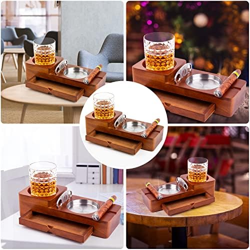 Cigar Ashtray Whiskey Glass Tray Set for Men
