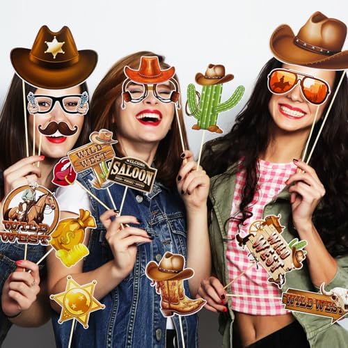 Cowgirl Cowboy Photo Booth Props 30Pcs Western Theme Decorations
