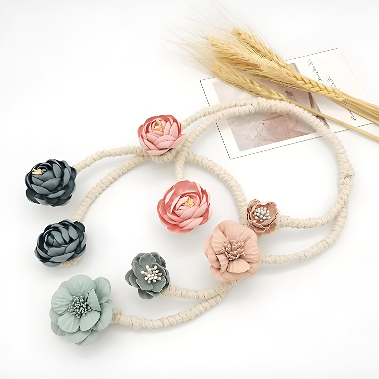Handmade Curtain Tiebacks Set of 2 Flexible Flower Clips for Drapes