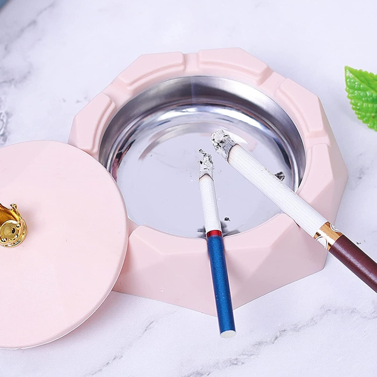 Pink Crown Stainless Steel Ashtray with Lids
