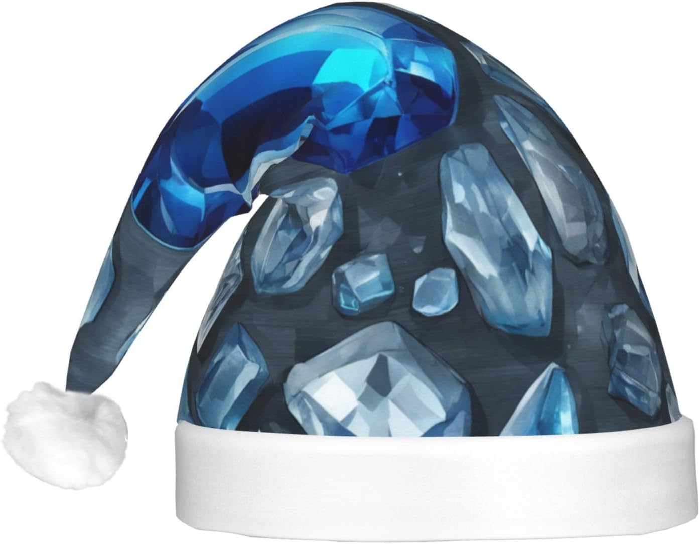 QINZHENG Blue Crystal Print Santa Hat with LED Lights for Christmas Party