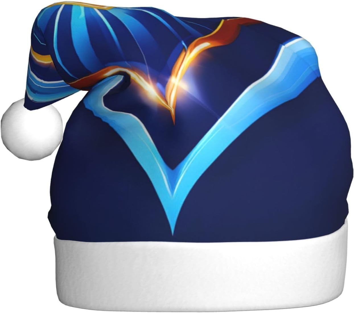 QINZHENG Sky Blue Heart Print Santa Hat for Women