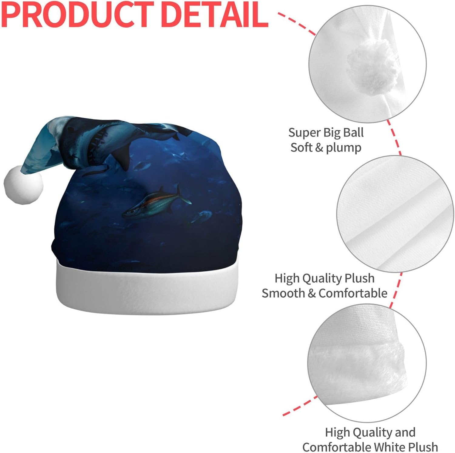 Personalized Santa Hat with Shark Print for Women
