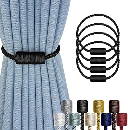 4 Pack Magnetic Curtain Tiebacks Modern Decorative Holdbacks - Black