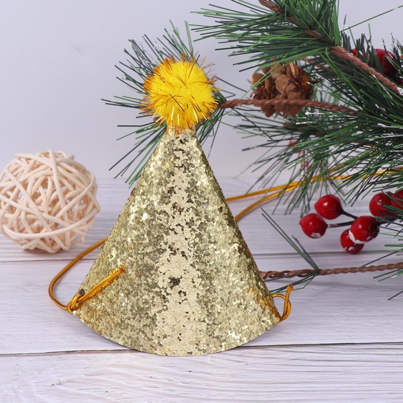 8pcs Golden Star Cone Party Hats with Glitter Ribbons