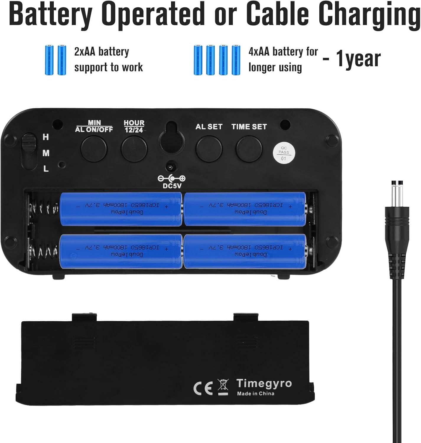 Digital Alarm Clock with Battery and USB Charging