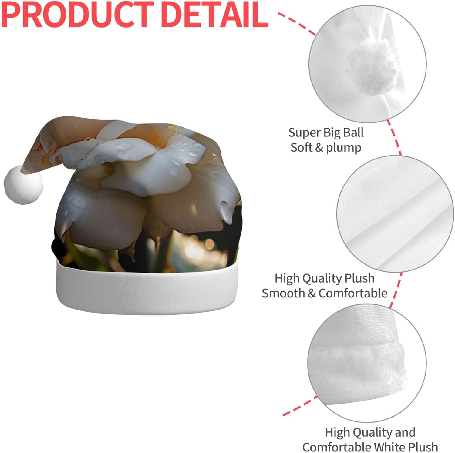 QINZHENG White Rose Santa Hat for Women