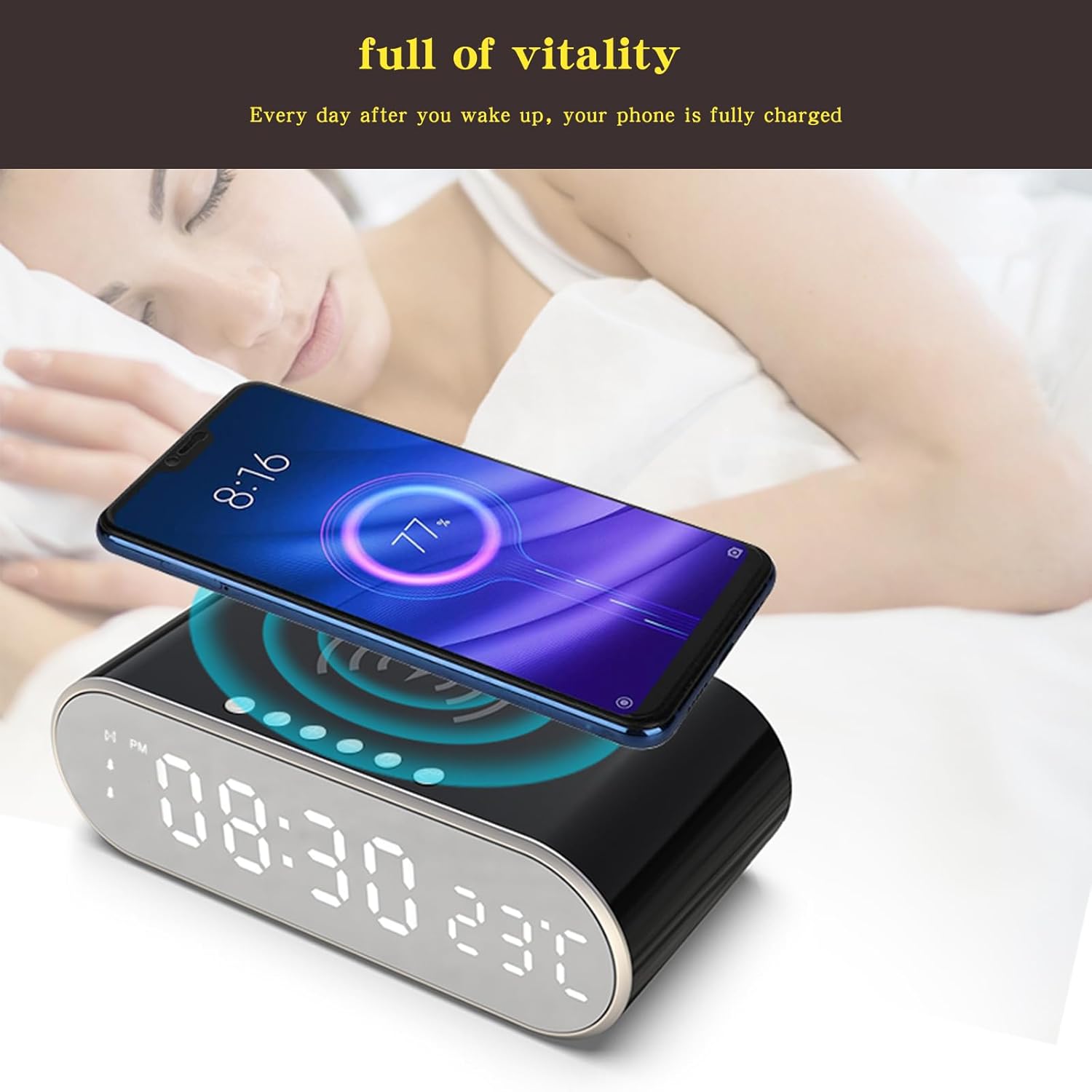 QAOZUOI Smart Wireless Charging Alarm Clock with Temperature Display