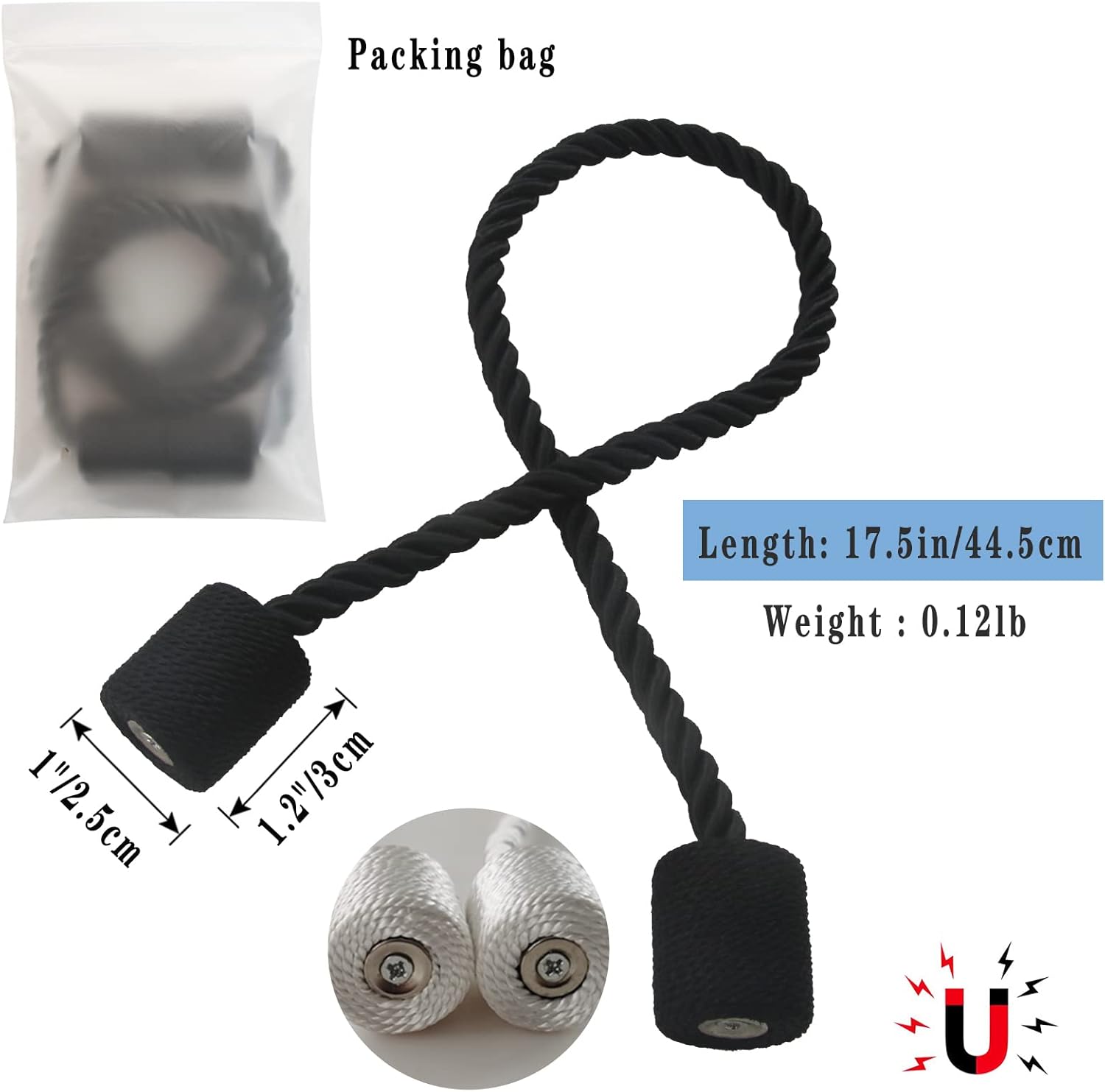 Hangtty Magnetic Curtain Tiebacks 6 Pack Modern Black Holders