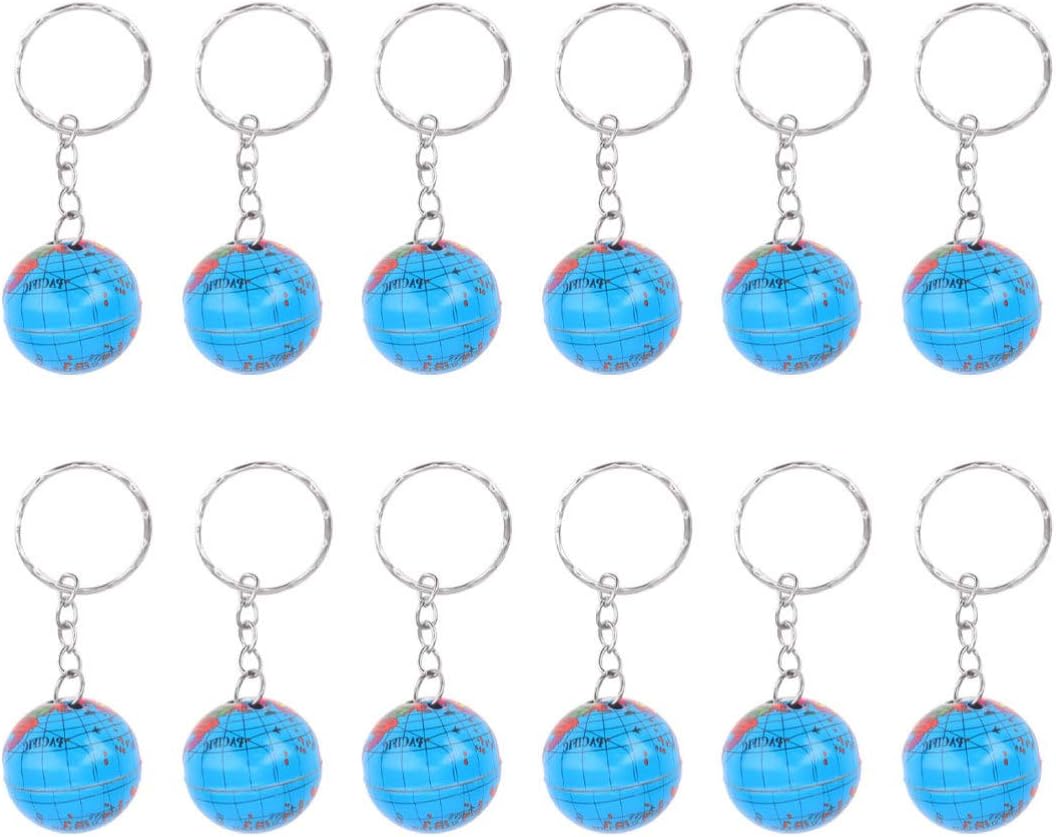 12Pcs Tinplate Globe Keychains with Mini World Planets