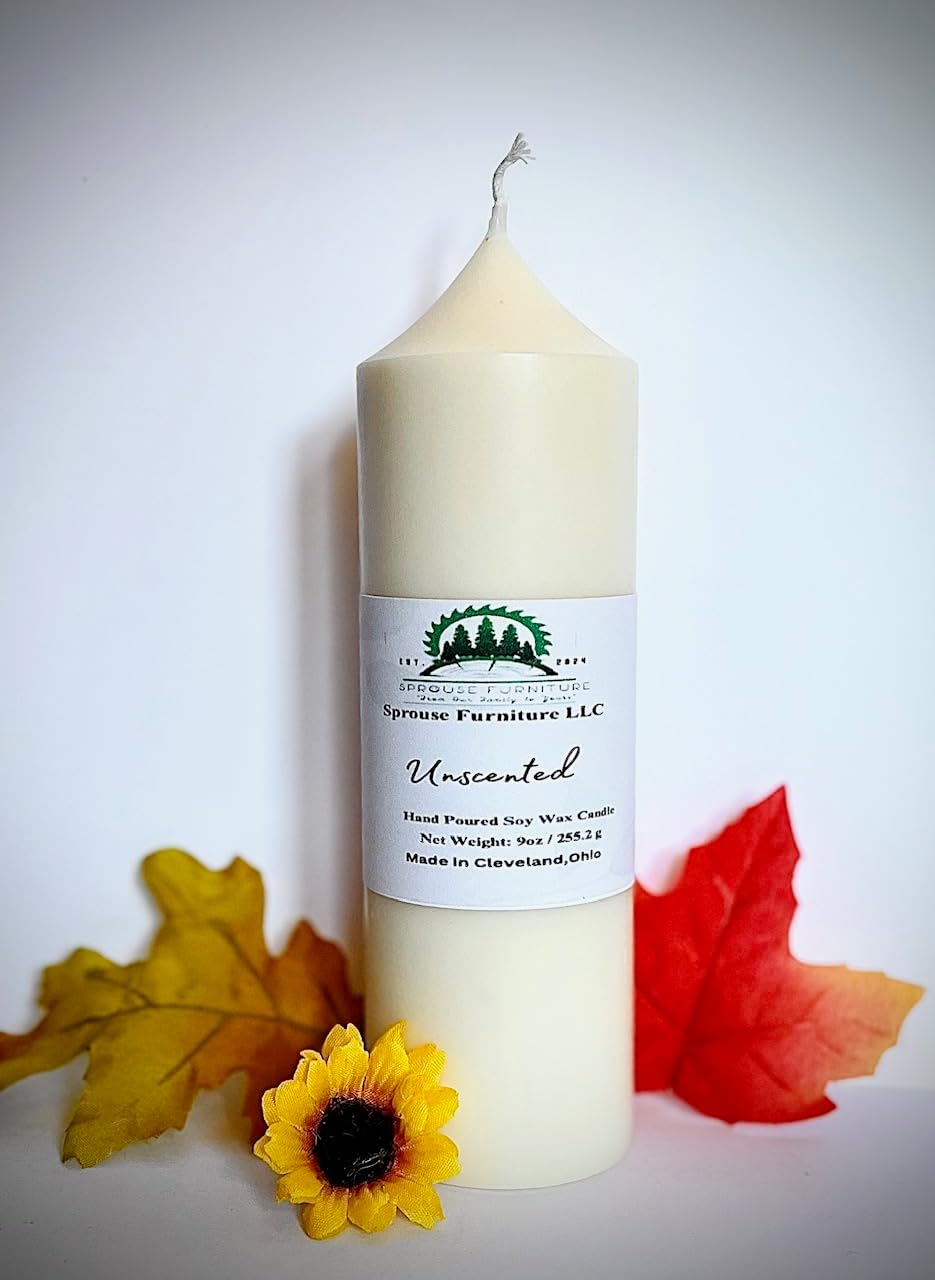 Unscented Handmade Soy Wax Pillar Candle 9 oz