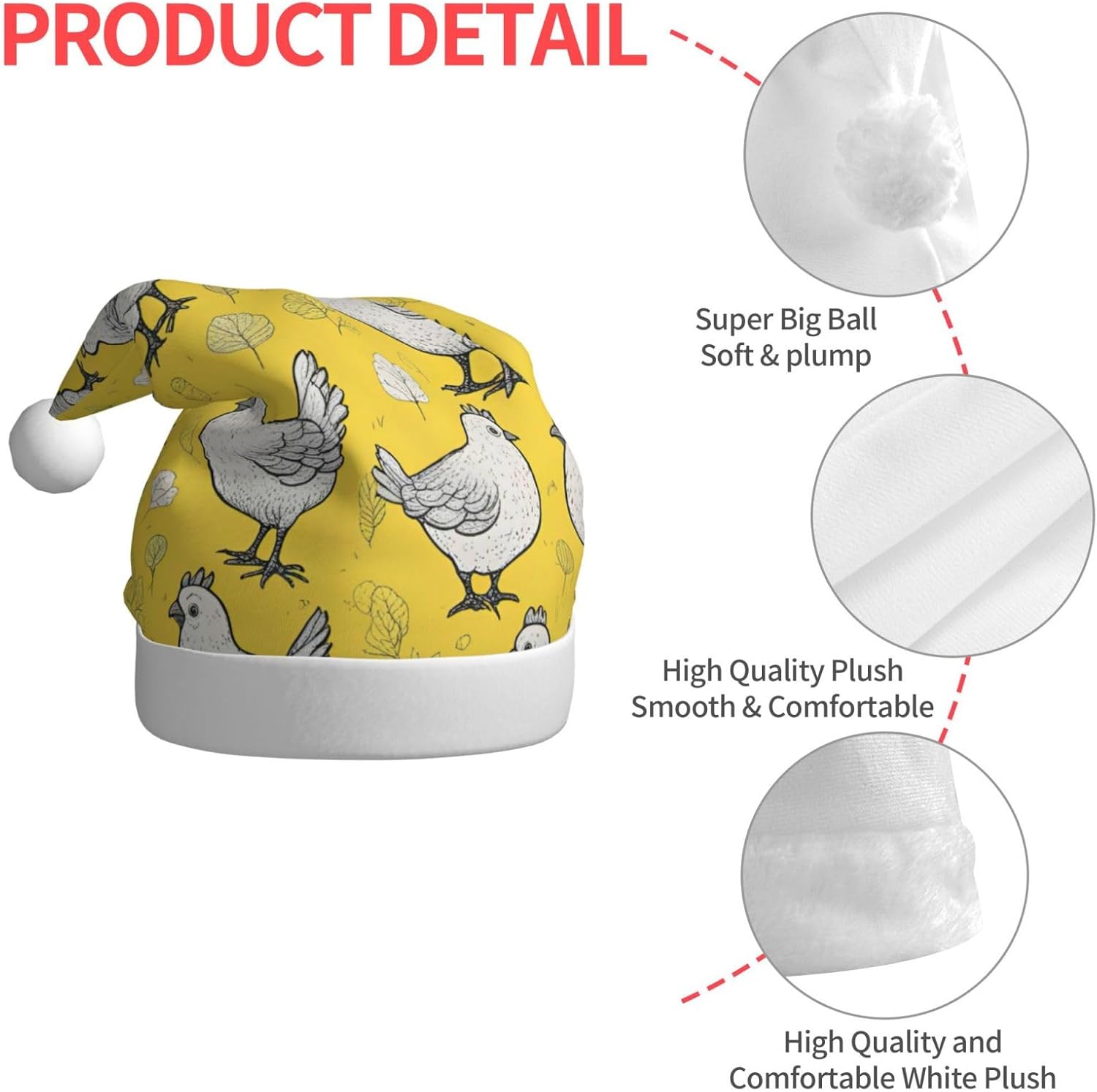 QINZHENG Yellow Chicken Print Santa Hat for Women