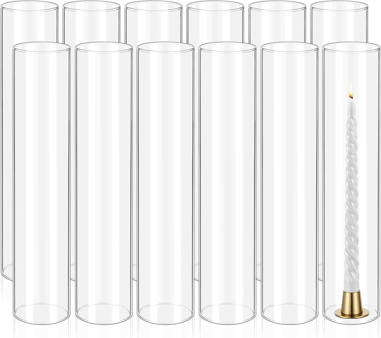 12 Pcs Hurricane Candle Holder Sleeve Clear Glass Cylinder Open Ends