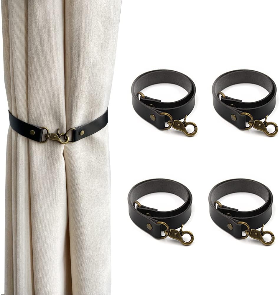 Mewuthede Leather Curtain Tiebacks 4Pcs Black Holdbacks