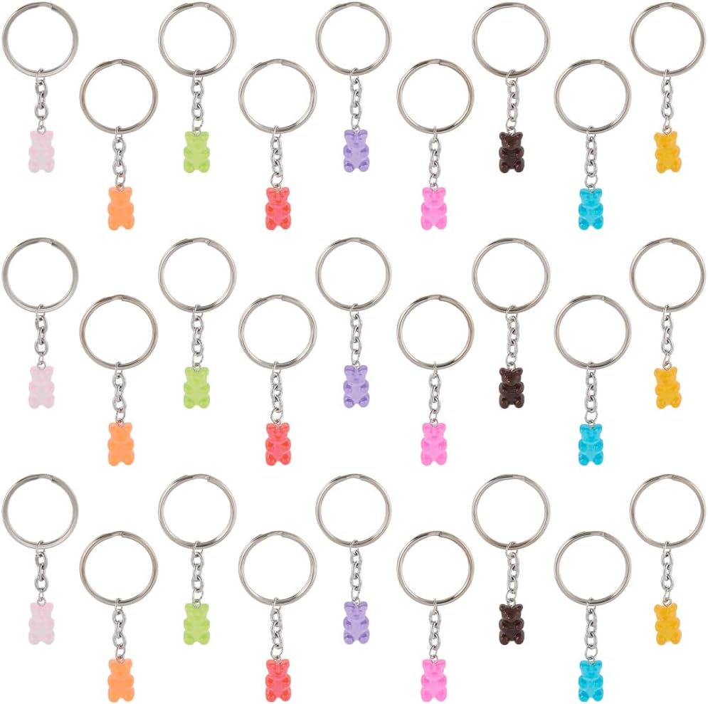 CRASPIRE 27 Pcs Candy Colored Bear Keychains