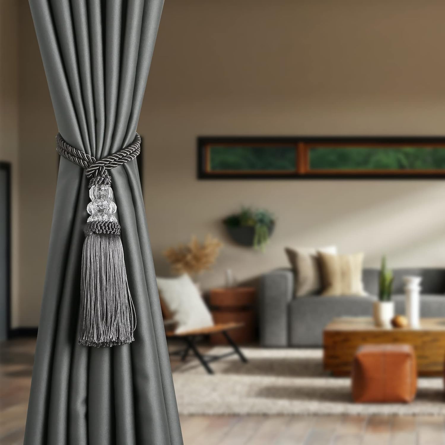 Curtain Tiebacks with Tassel 2 Pack Charcoal