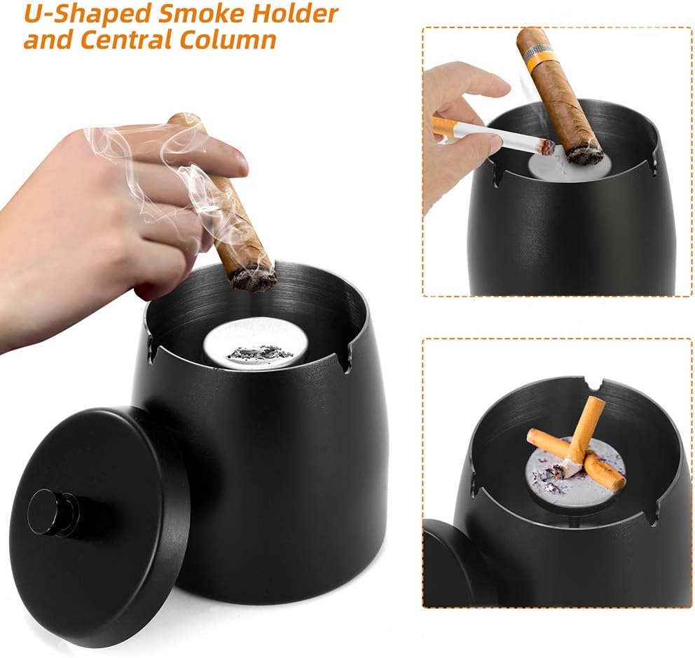 Large Windproof Outdoor Stainless Steel Ashtray with Lid