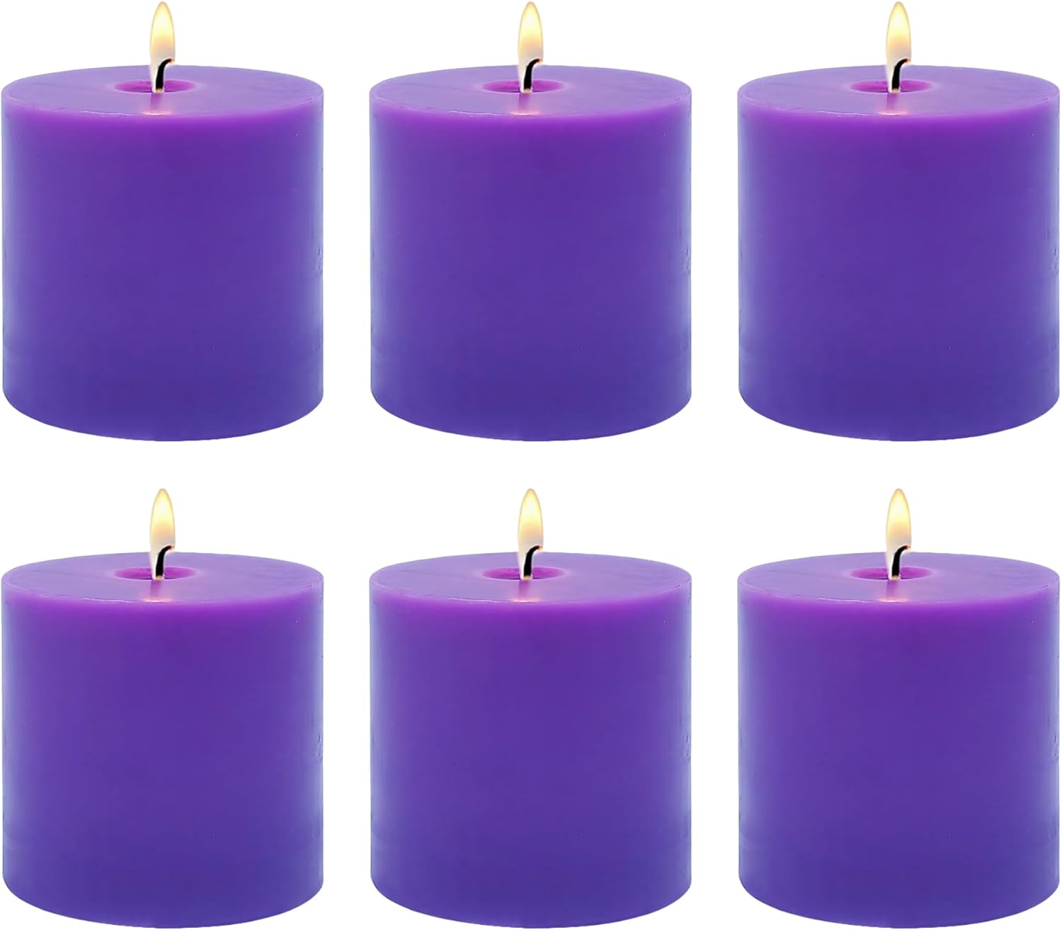 6 Pack Purple Pillar Candles 2 Inch Tall x 2 Inch Diameter
