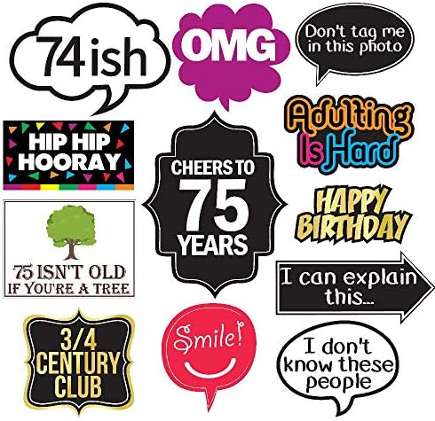 75th Birthday Photo Booth Props - 40 Pieces