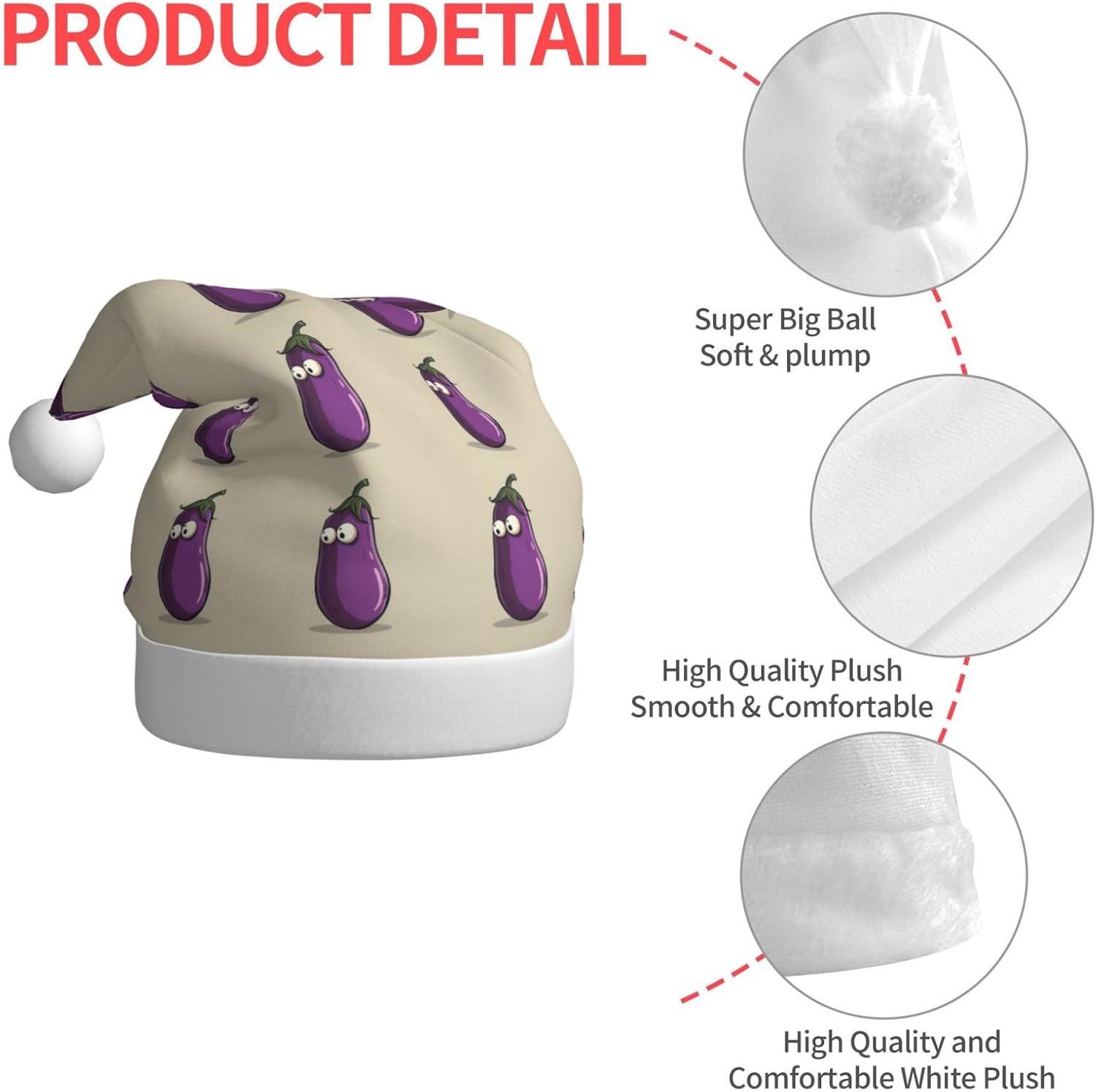 QinZheng Cartoon Eggplant Santa Hat Christmas Gift for Women