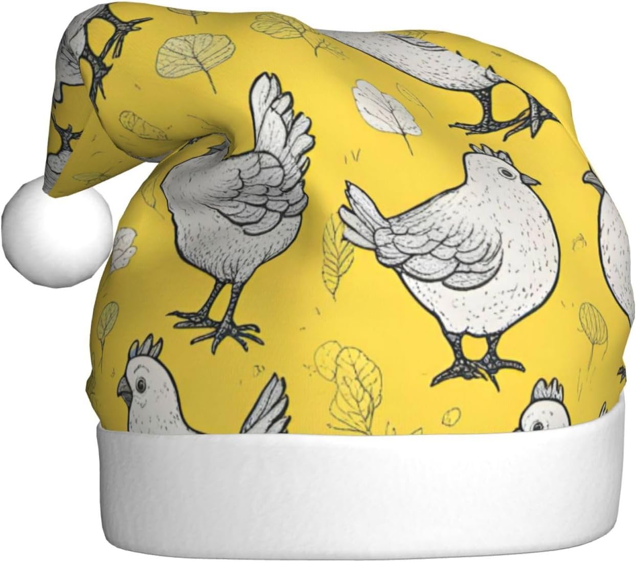 QINZHENG Yellow Chicken Print Santa Hat for Women