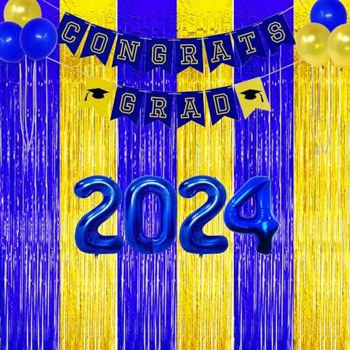 Blue Gold Party Decorations Foil Curtain 3 Pack