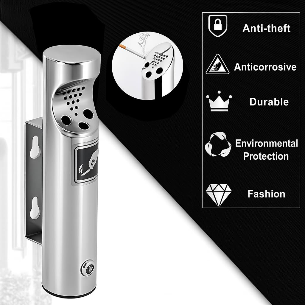 Wall Mounted Outdoor Stainless Steel Cigarette Butt Receptacle