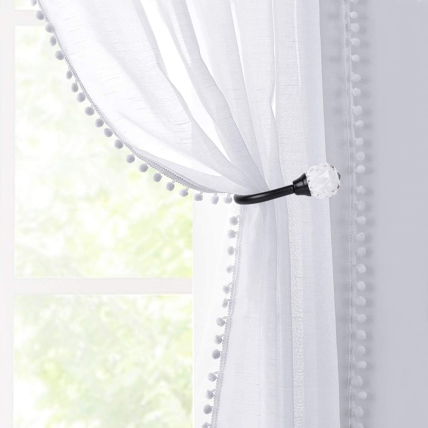 KAMANINA Black Acrylic Diamond Curtain Holdbacks 2 Pack