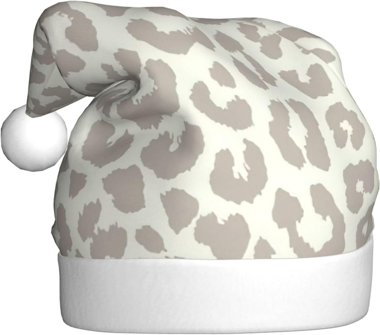 Brown Pattern Leopard Santa Hat Plush Christmas Hat for Adults