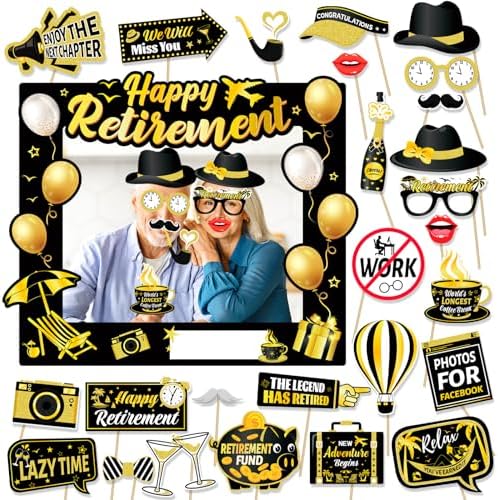 HOWAF Retirement Party Photo Booth Props Kit - 26pcs Selfie Props Frame